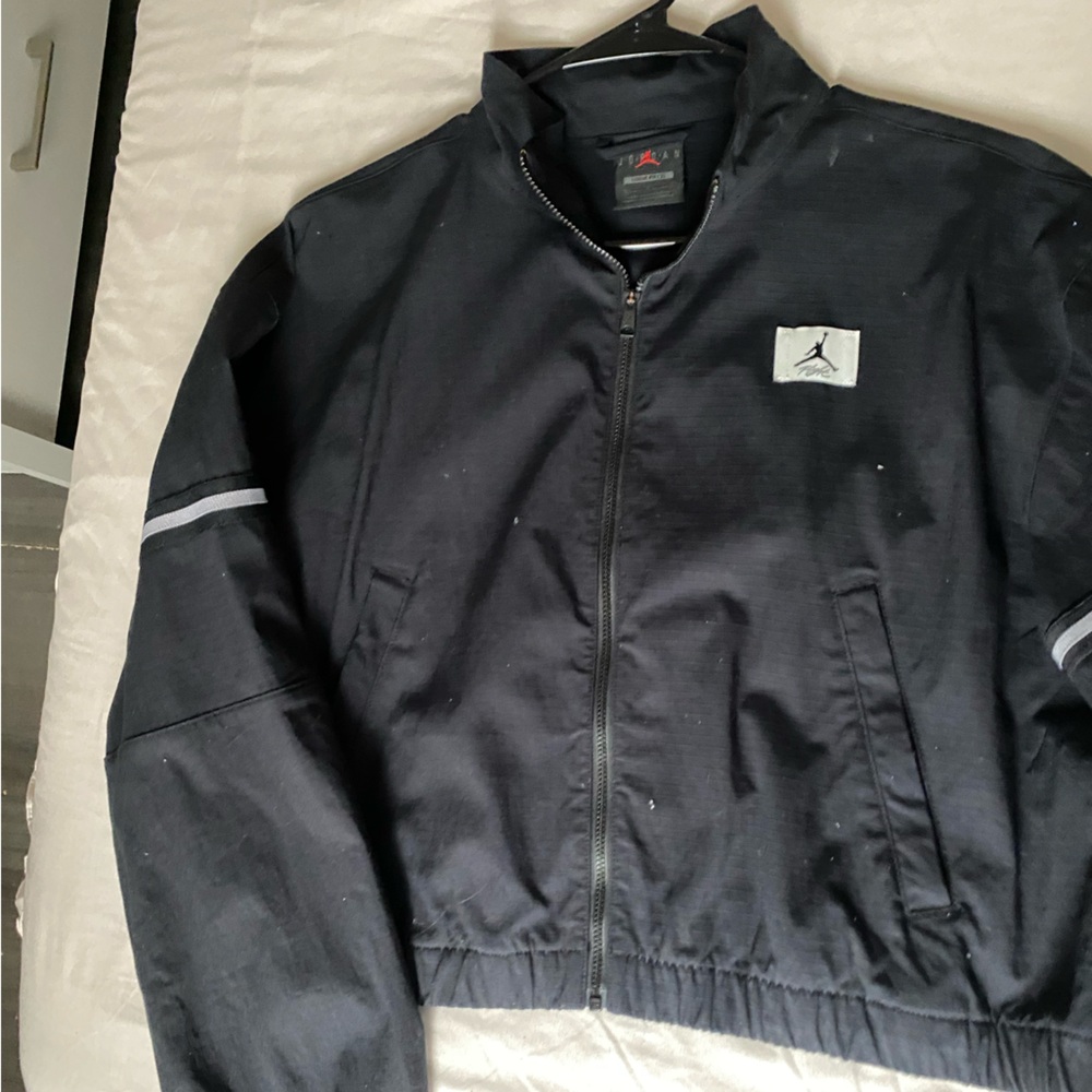 Jordan Black Zip-Up Track Jacket with Reflective Sleeve Stripes